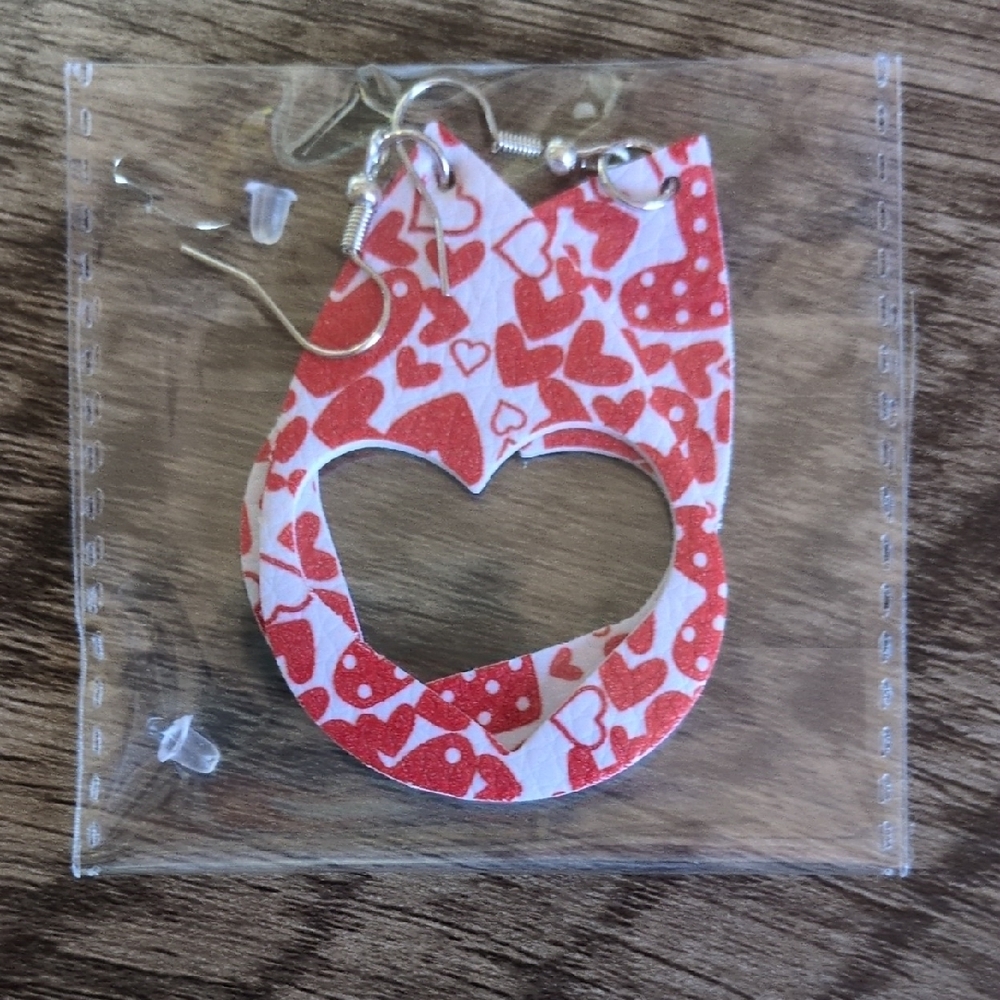Leather Red Heart Pattern Earrings